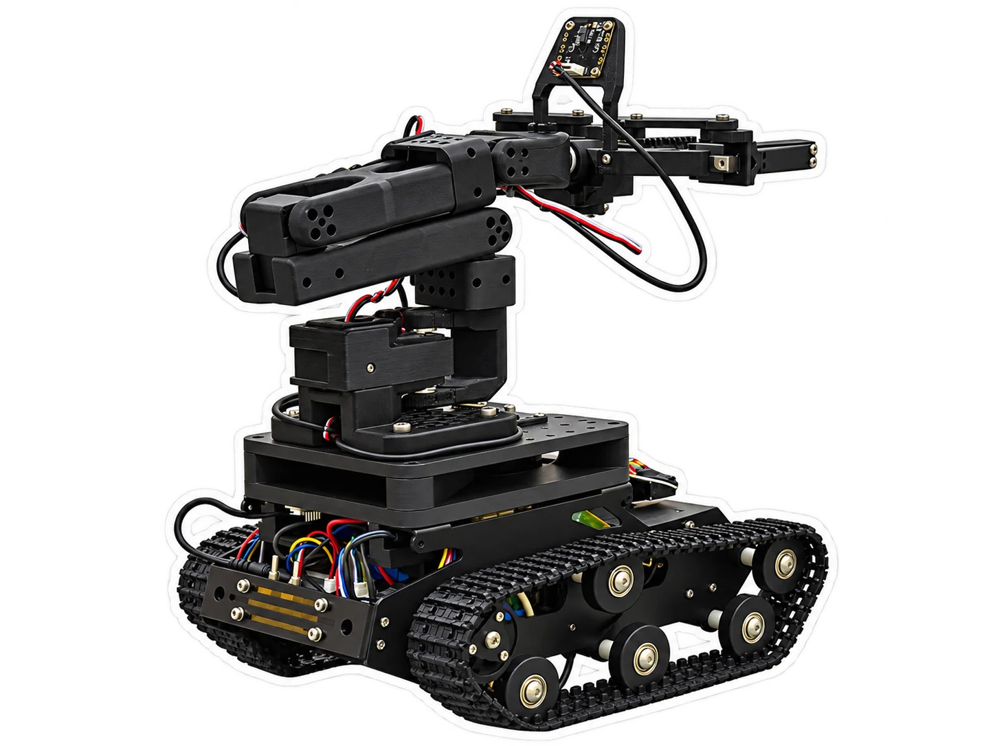 Arcane R1, the robot: a tracked base carrying an arm